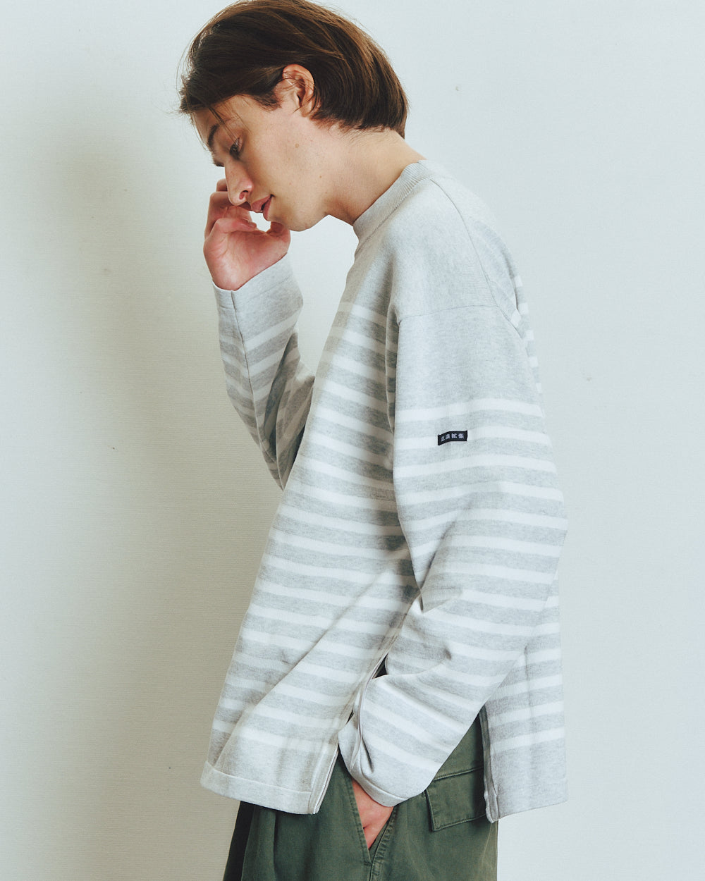 KNIT VENTILATION BORDER LONG SLEEVE SHIRT